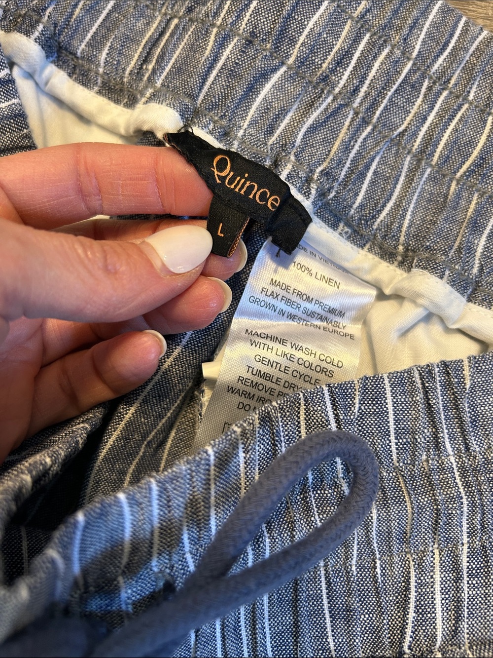 Quince 100% European Linen Wide Leg Pants Chambray Stripe Large - Picture 3 of 8
